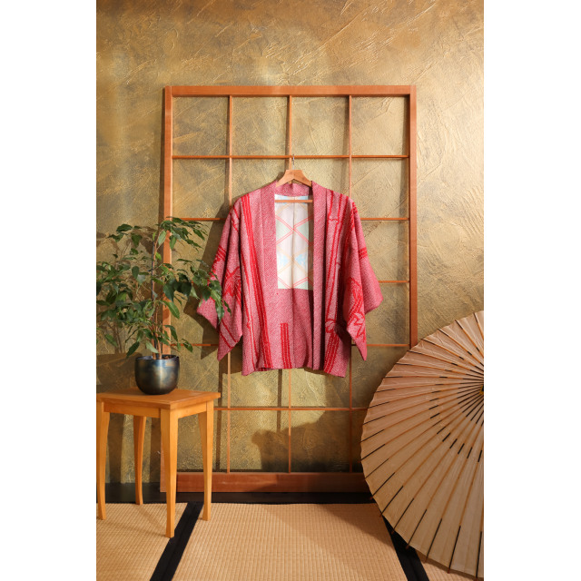 Tummanpunainen haori bambukuviolla #150