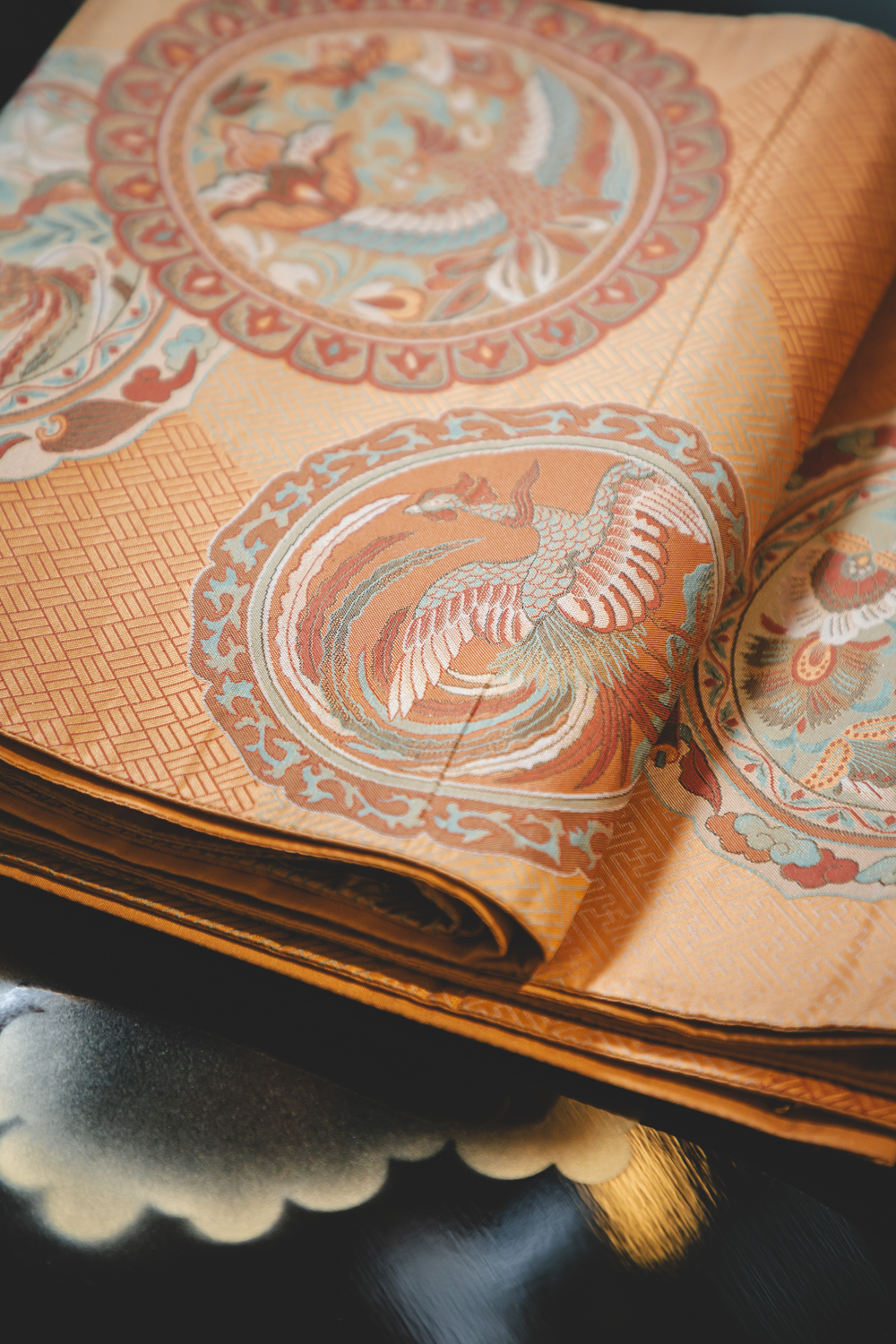 Pehmeän oranssi fukuro-obi feenikslinnuilla #608 - Image 2