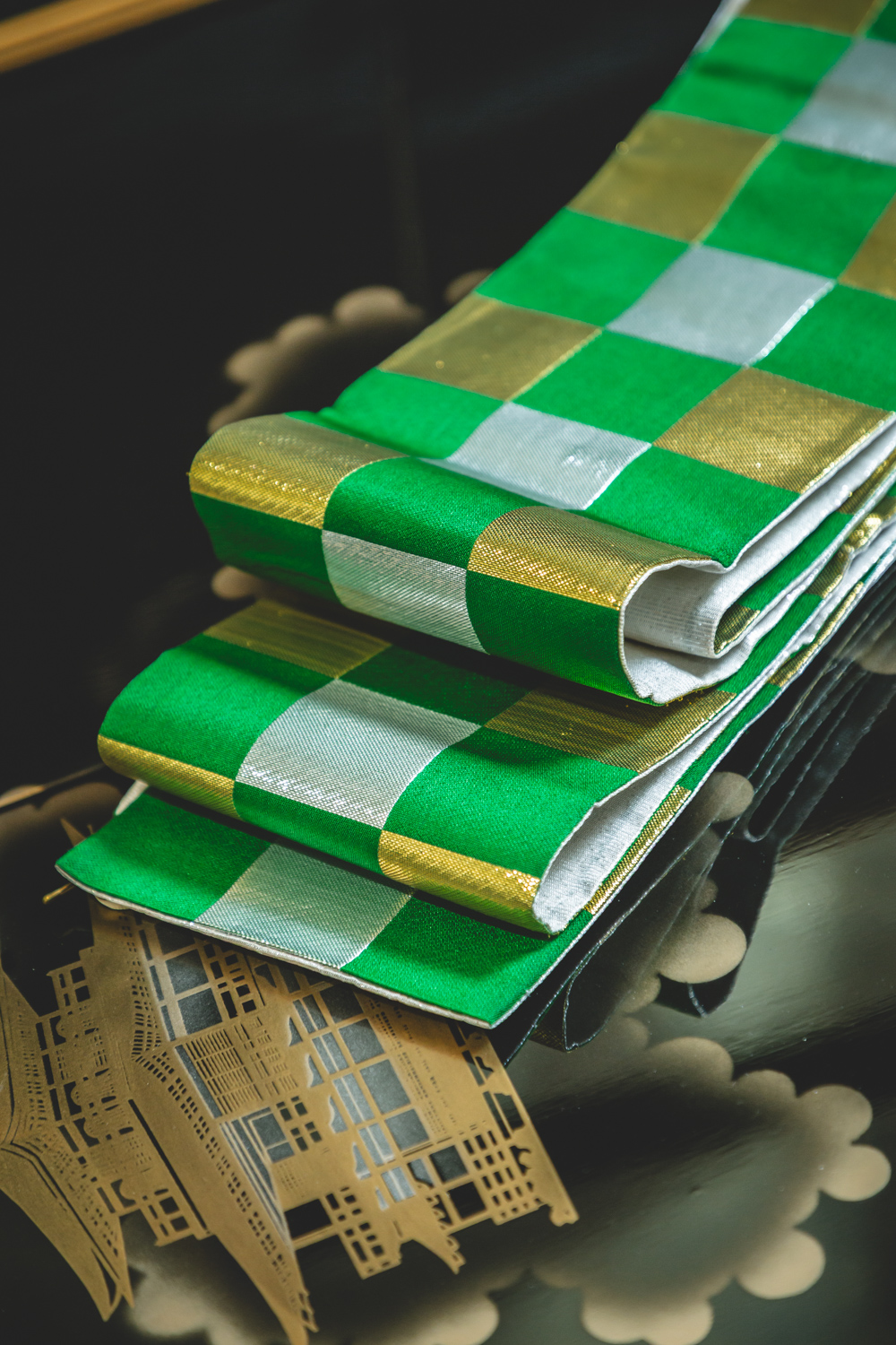 Vihreä ruudullinen hanhaba-obi #604