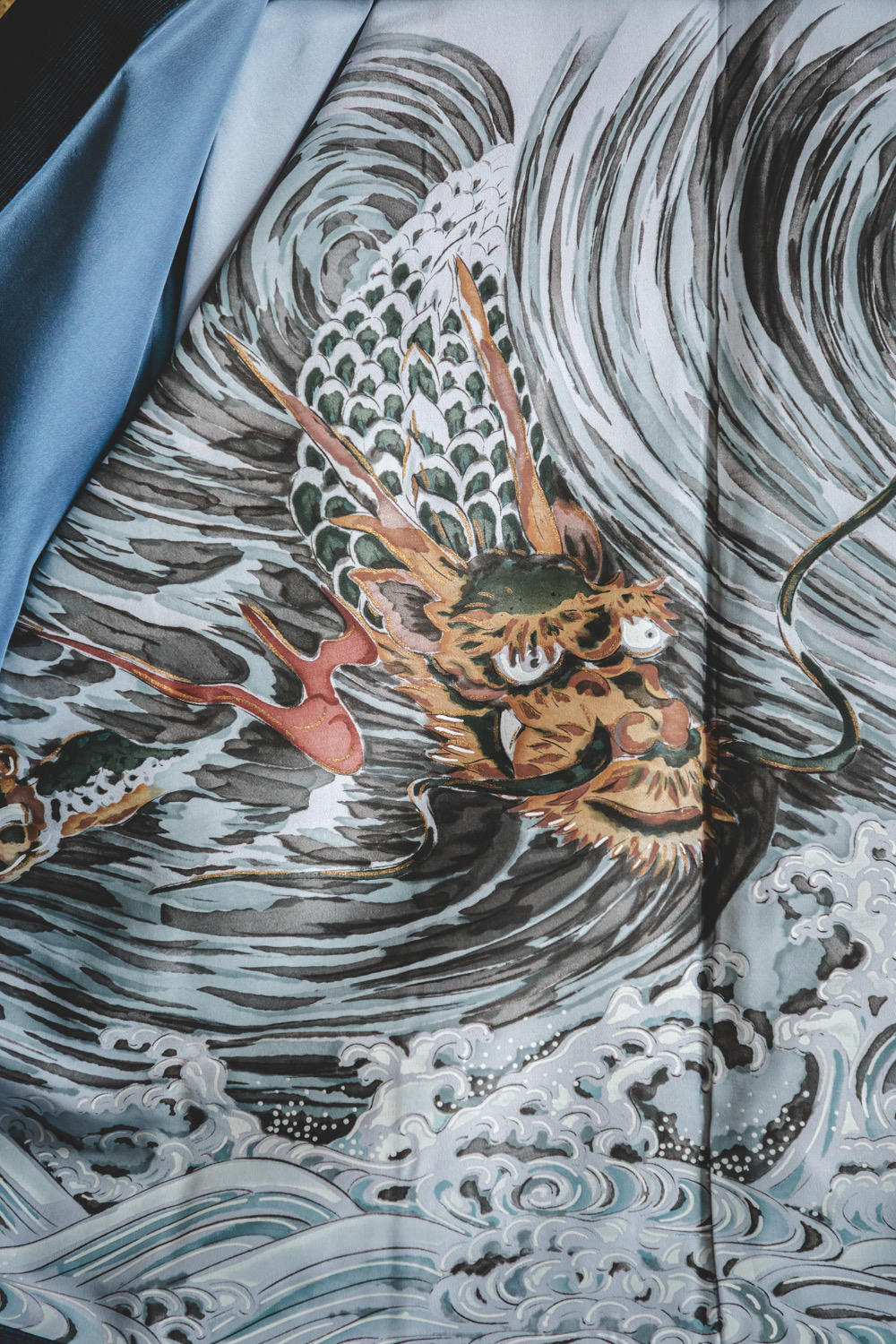 Tummansininen miesten haori vesilohikäärmeellä #192 - Image 3