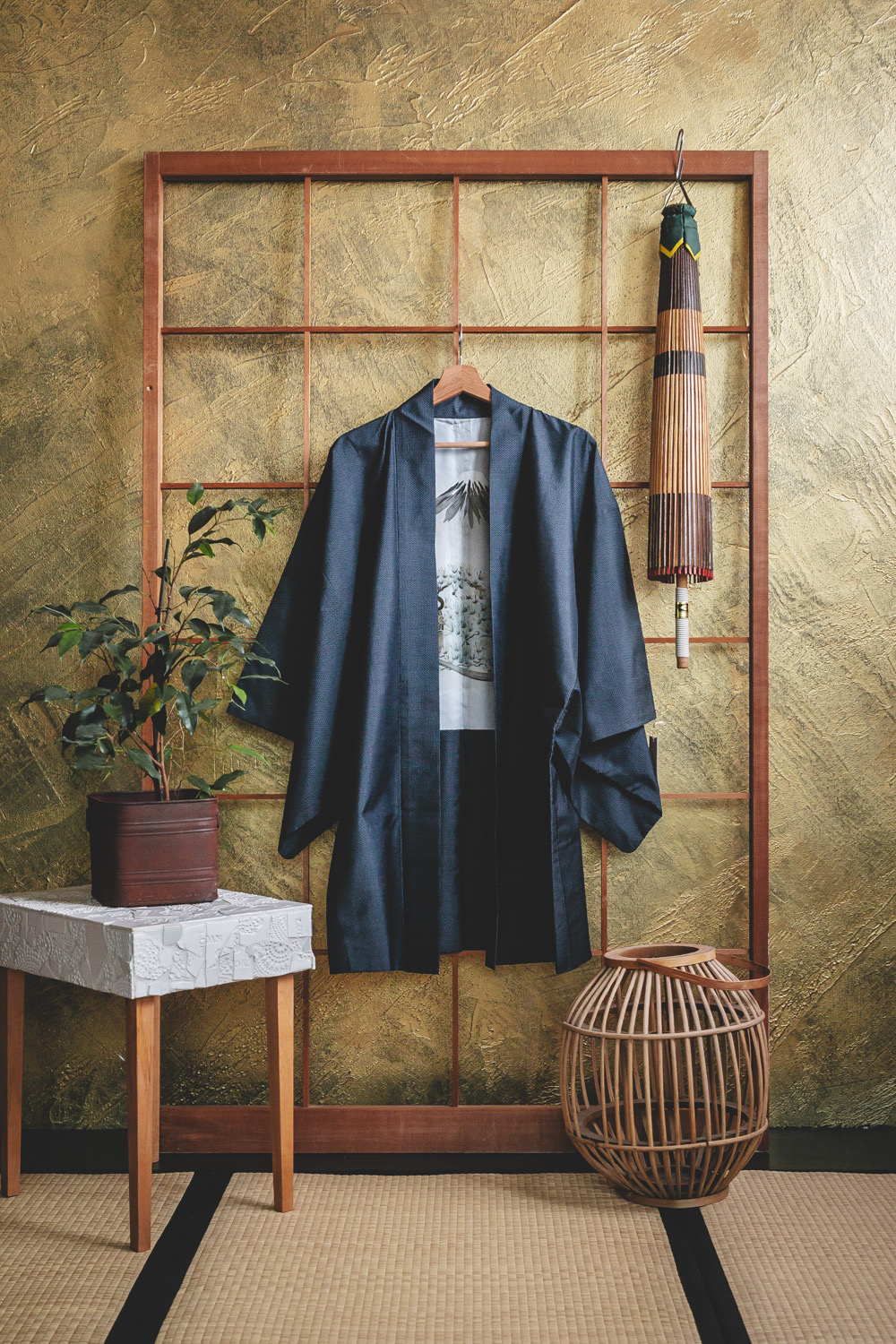 Tummansininen miesten haori Fuji-vuorella #194