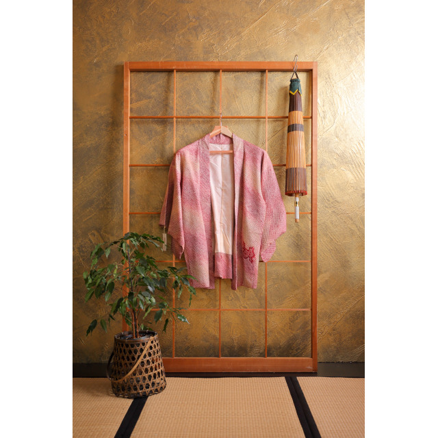 Viininpunainen solmuvärjätty haori luumunkukilla #210