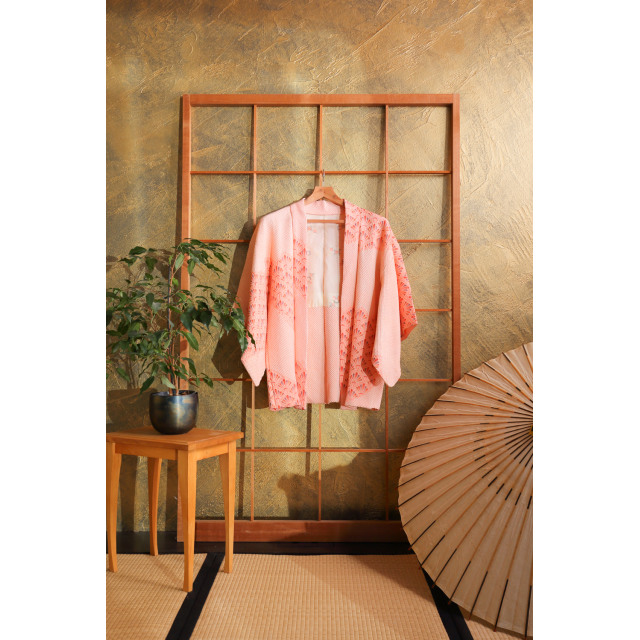 Vaaleanpunainen solmuvärjätty haori #226