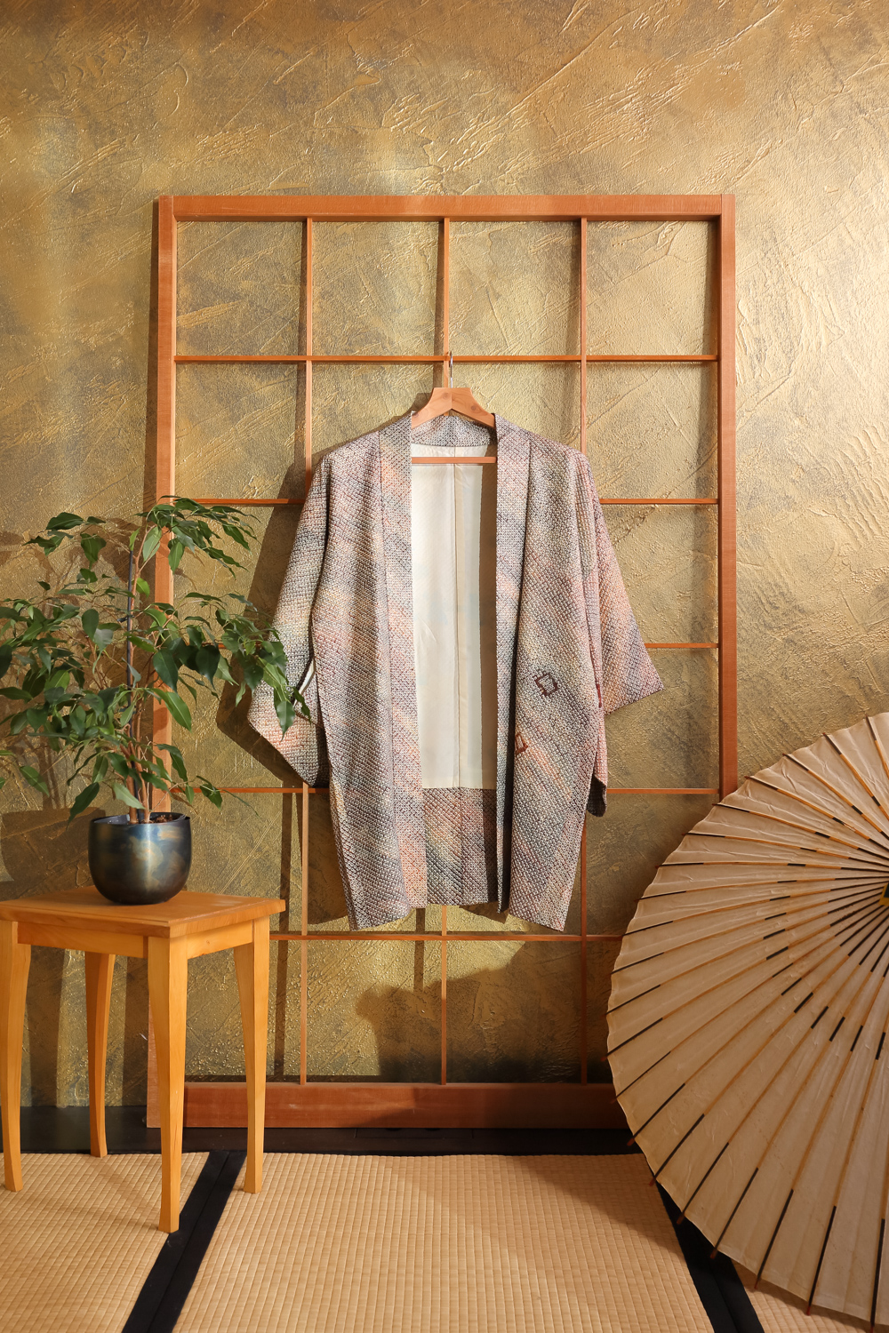 Metsänvihreä solmuvärjätty haori #224