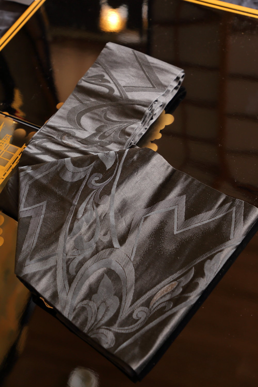 Musta nagoya obi kukkakuviolla #623 - Image 4