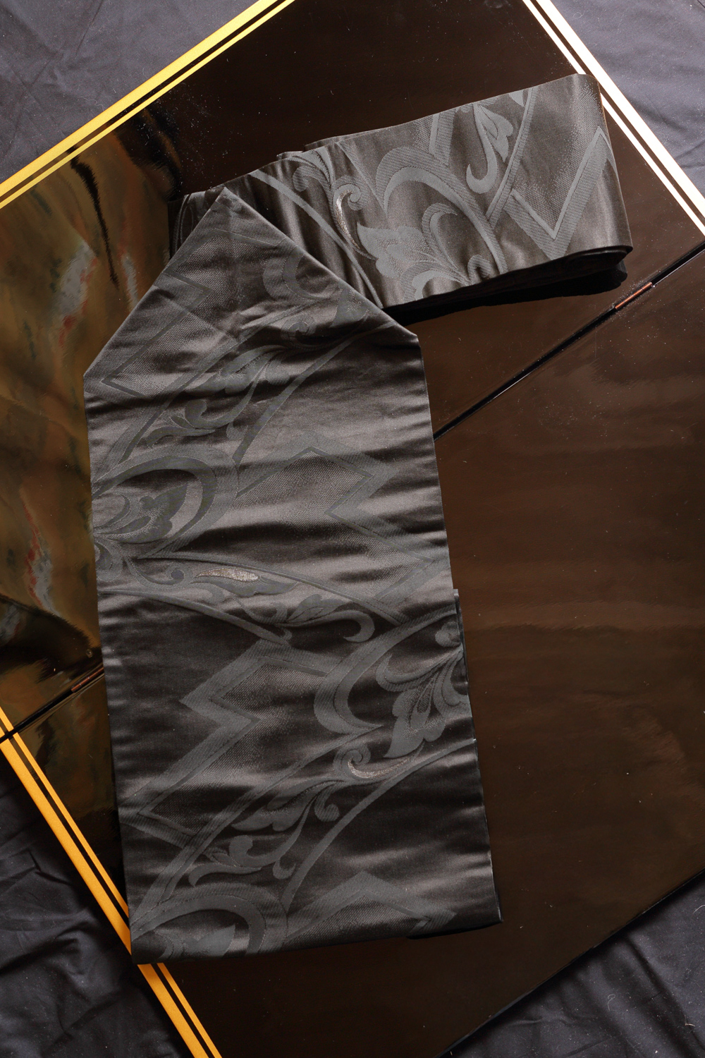 Musta nagoya obi kukkakuviolla #623 - Image 2